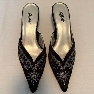 Diba Women's Black  Mules with Silver Embroidery size 8  1/2 never worn